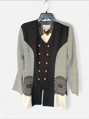 Black & White Patterned Double-Breasted Blouse